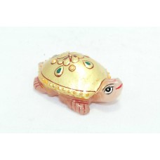 Natural Rose Quartz pink gemstone Tortoise Figure Painted Gold Decorative (O)